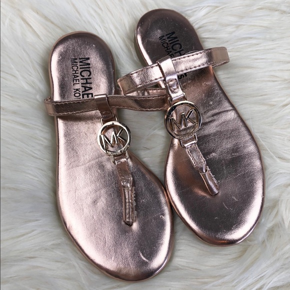 michael kors rose gold flip flops